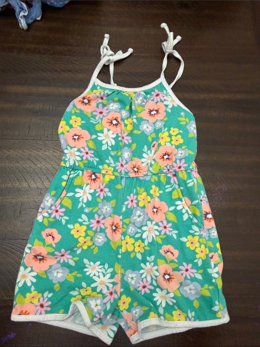 Cat & Jack Teal Floral Tie-Shoulder Girls' Romper